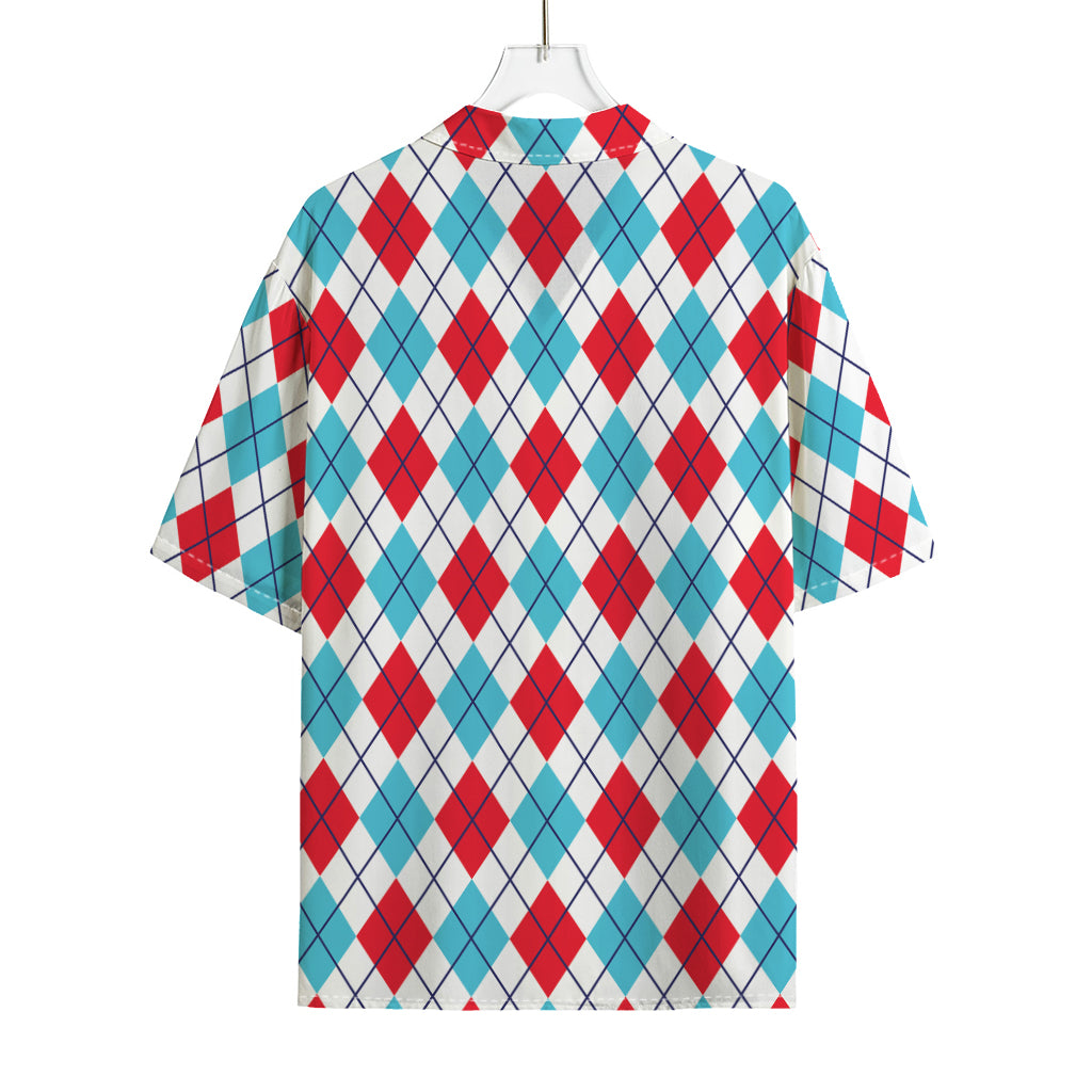 White Red And Blue Argyle Pattern Print Rayon Hawaiian Shirt