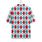 White Red And Blue Argyle Pattern Print Rayon Hawaiian Shirt