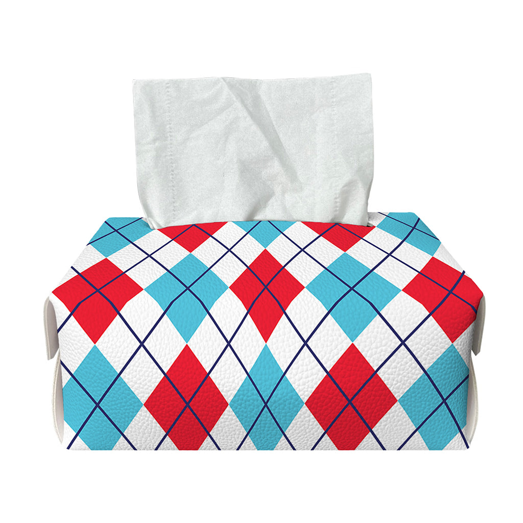 White Red And Blue Argyle Pattern Print Rectangle Tissue Box Cover