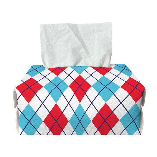 White Red And Blue Argyle Pattern Print Rectangle Tissue Box Cover