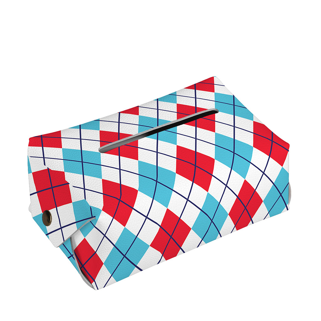 White Red And Blue Argyle Pattern Print Rectangle Tissue Box Cover
