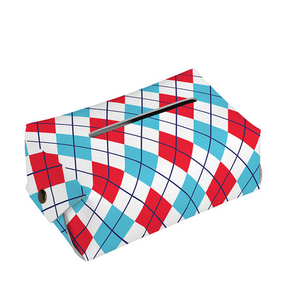 White Red And Blue Argyle Pattern Print Rectangle Tissue Box Cover
