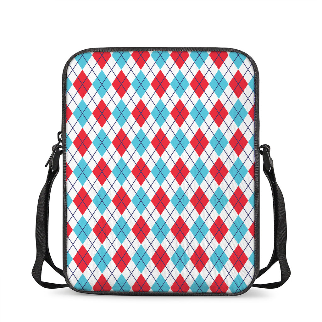 White Red And Blue Argyle Pattern Print Rectangular Crossbody Bag