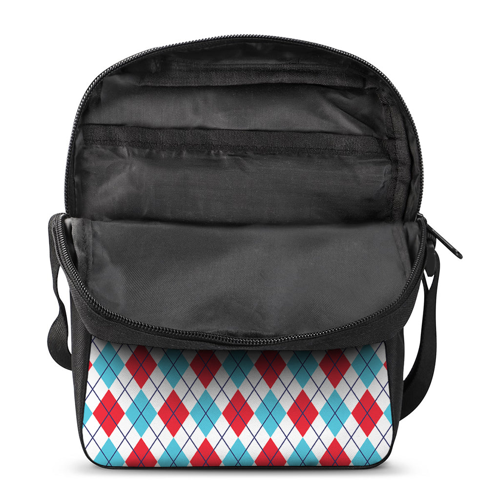 White Red And Blue Argyle Pattern Print Rectangular Crossbody Bag