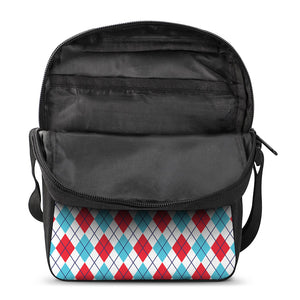 White Red And Blue Argyle Pattern Print Rectangular Crossbody Bag