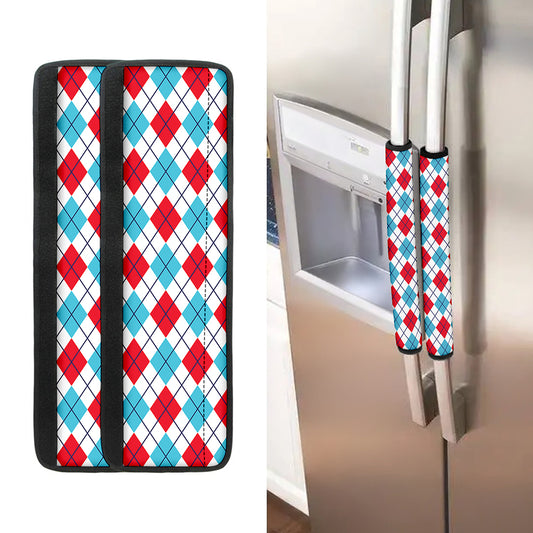 White Red And Blue Argyle Pattern Print Refrigerator Handle Covers