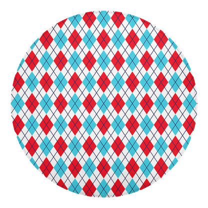 White Red And Blue Argyle Pattern Print Round Blanket