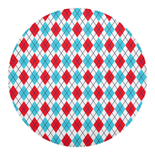 White Red And Blue Argyle Pattern Print Round Blanket