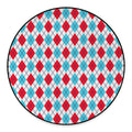 White Red And Blue Argyle Pattern Print Round Floor Mat