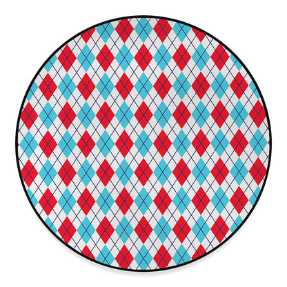 White Red And Blue Argyle Pattern Print Round Floor Mat