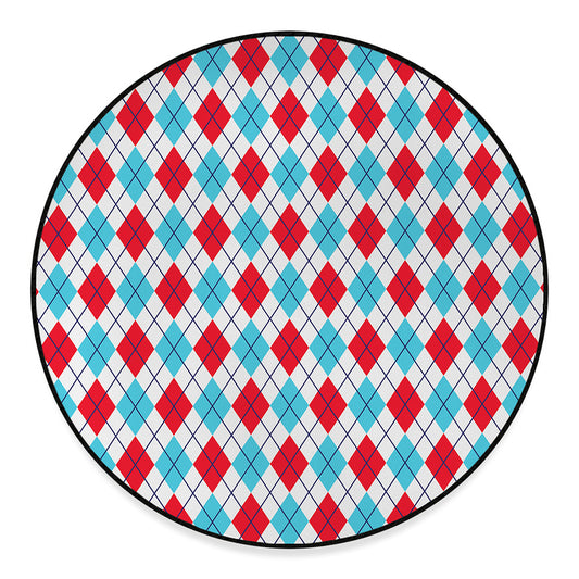 White Red And Blue Argyle Pattern Print Round Floor Mat