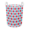 White Red And Blue Argyle Pattern Print Round Laundry Basket