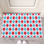 White Red And Blue Argyle Pattern Print Rubber Doormat
