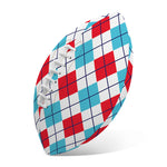 White Red And Blue Argyle Pattern Print Rugby Ball