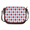 White Red And Blue Argyle Pattern Print Saddle Bag