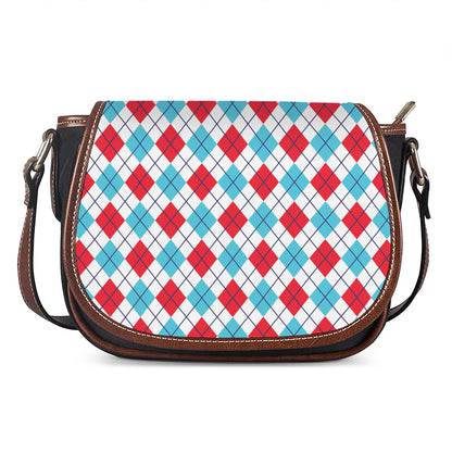 White Red And Blue Argyle Pattern Print Saddle Bag