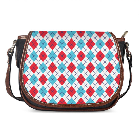 White Red And Blue Argyle Pattern Print Saddle Bag