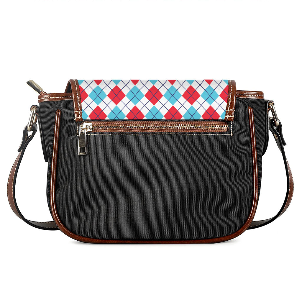 White Red And Blue Argyle Pattern Print Saddle Bag