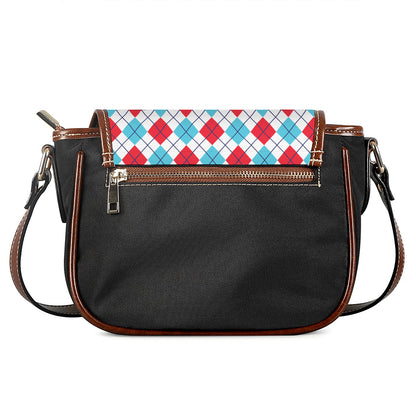 White Red And Blue Argyle Pattern Print Saddle Bag
