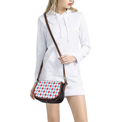 White Red And Blue Argyle Pattern Print Saddle Bag