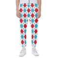 White Red And Blue Argyle Pattern Print Joggers