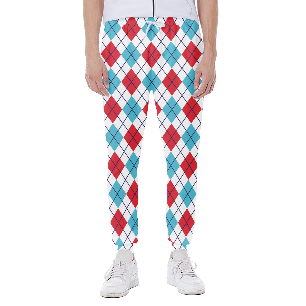 White Red And Blue Argyle Pattern Print Scuba Joggers