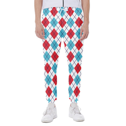 White Red And Blue Argyle Pattern Print Scuba Joggers