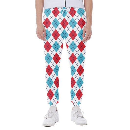 White Red And Blue Argyle Pattern Print Scuba Joggers