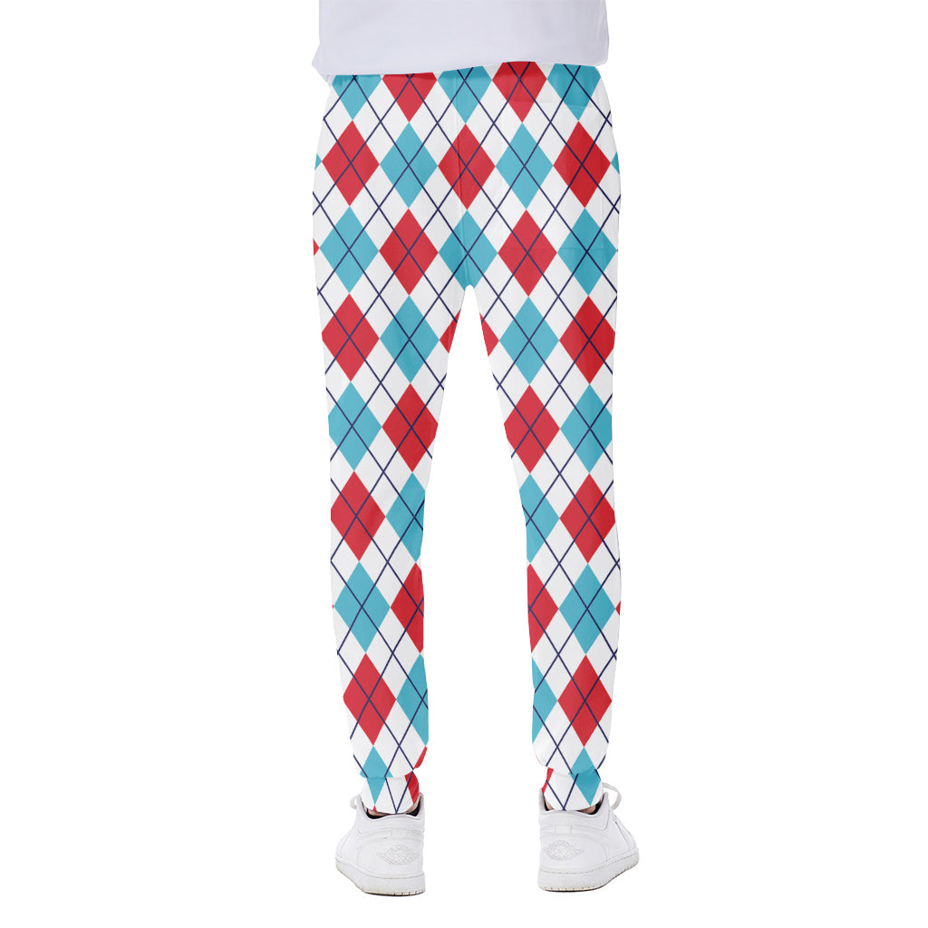 White Red And Blue Argyle Pattern Print Scuba Joggers
