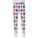White Red And Blue Argyle Pattern Print Scuba Joggers