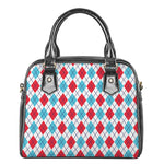 White Red And Blue Argyle Pattern Print Shoulder Handbag