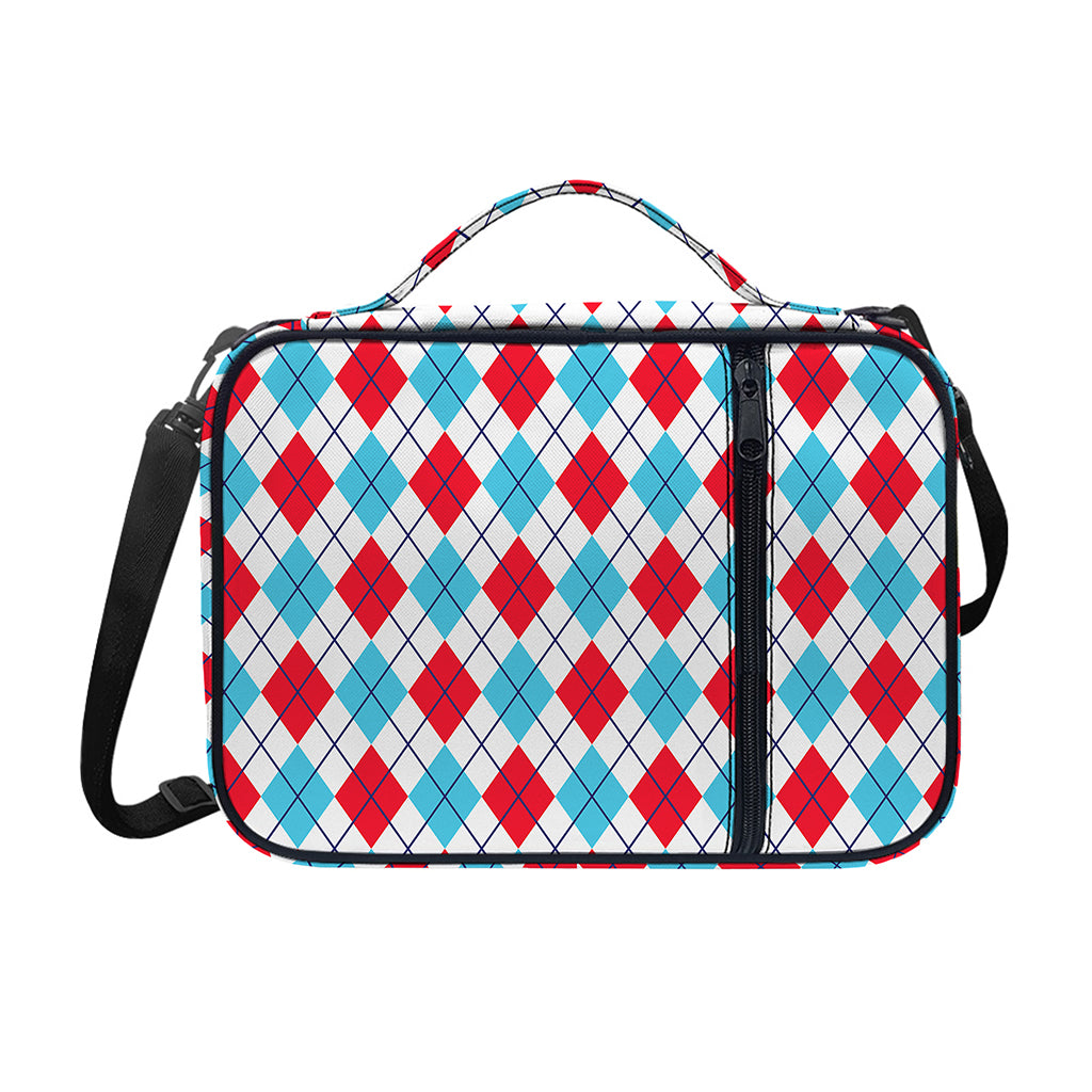 White Red And Blue Argyle Pattern Print Shoulder Strap Bible Bag