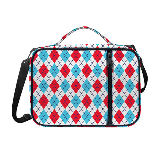 White Red And Blue Argyle Pattern Print Shoulder Strap Bible Bag