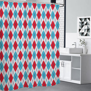 White Red And Blue Argyle Pattern Print Shower Curtain