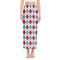 White Red And Blue Argyle Pattern Print Side Slit Maxi Skirt