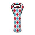 White Red And Blue Argyle Pattern Print Single Neoprene Wine Tote