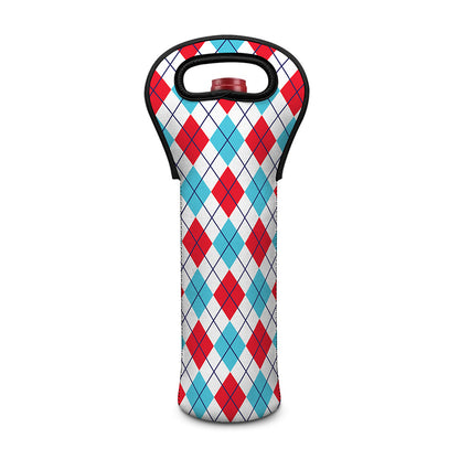 White Red And Blue Argyle Pattern Print Single Neoprene Wine Tote