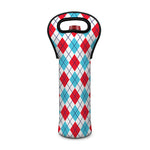 White Red And Blue Argyle Pattern Print Single Neoprene Wine Tote