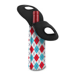 White Red And Blue Argyle Pattern Print Single Neoprene Wine Tote