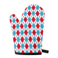 White Red And Blue Argyle Pattern Print Single Oven Mitt