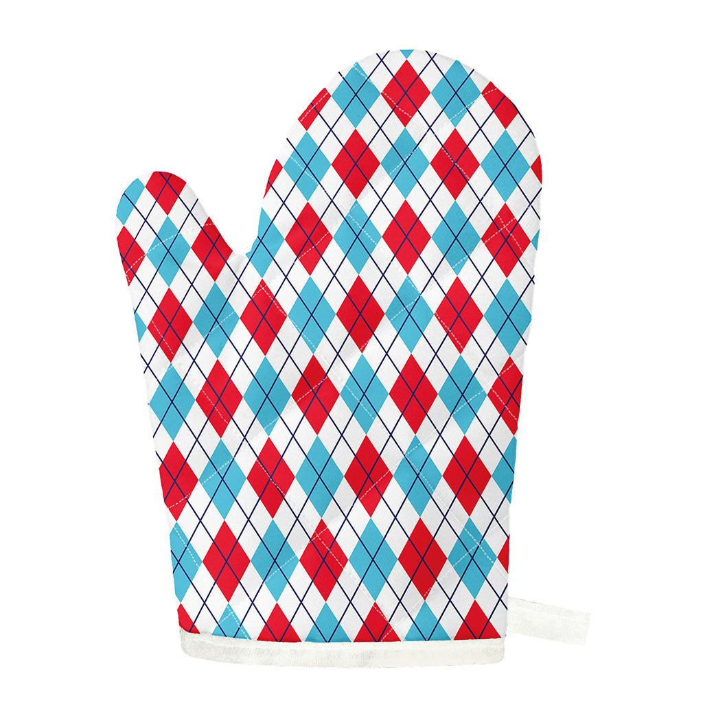 White Red And Blue Argyle Pattern Print Single Oven Mitt