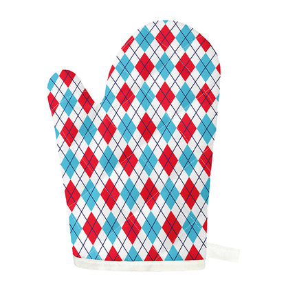 White Red And Blue Argyle Pattern Print Single Oven Mitt