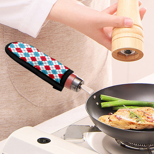 White Red And Blue Argyle Pattern Print Skillet Handle Cover
