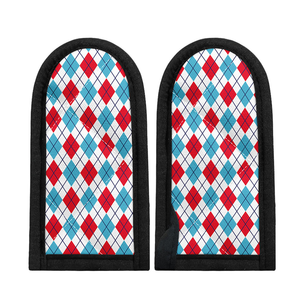 White Red And Blue Argyle Pattern Print Skillet Handle Cover