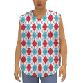 White Red And Blue Argyle Pattern Print Sleeveless Baseball Jersey