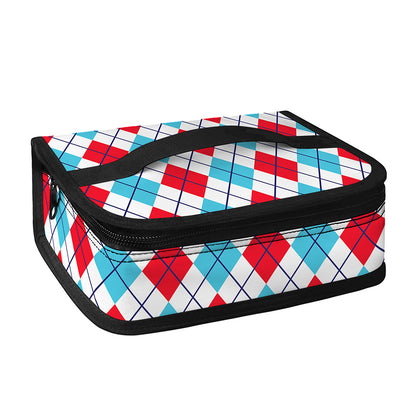 White Red And Blue Argyle Pattern Print Small Lunch Bag