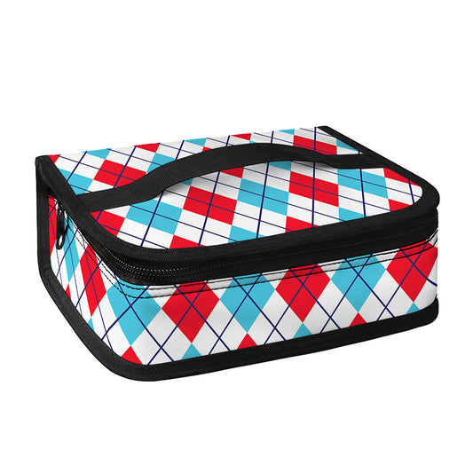 White Red And Blue Argyle Pattern Print Small Lunch Bag
