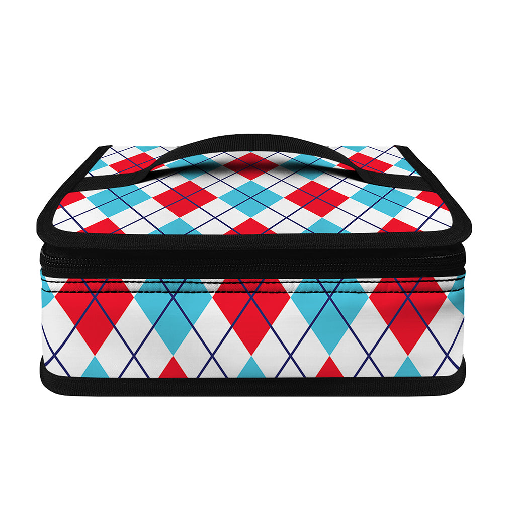 White Red And Blue Argyle Pattern Print Small Lunch Bag