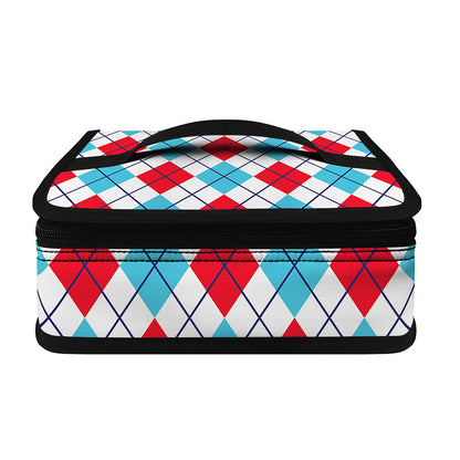 White Red And Blue Argyle Pattern Print Small Lunch Bag
