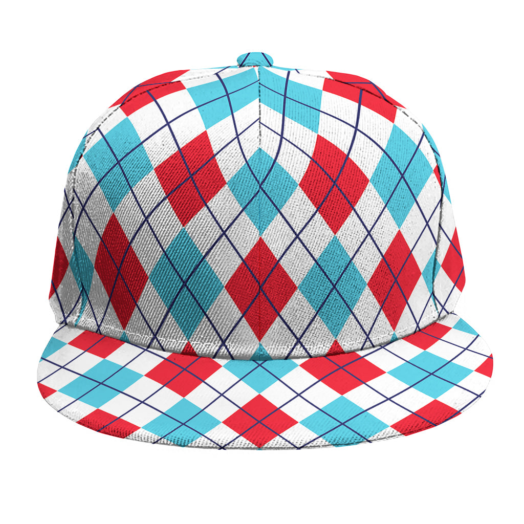 White Red And Blue Argyle Pattern Print Snapback Cap